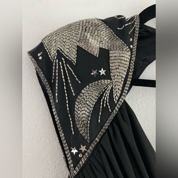 Casadei sleeveless beaded embellishment open back draped black dress size 10 - Picture 3 of 9